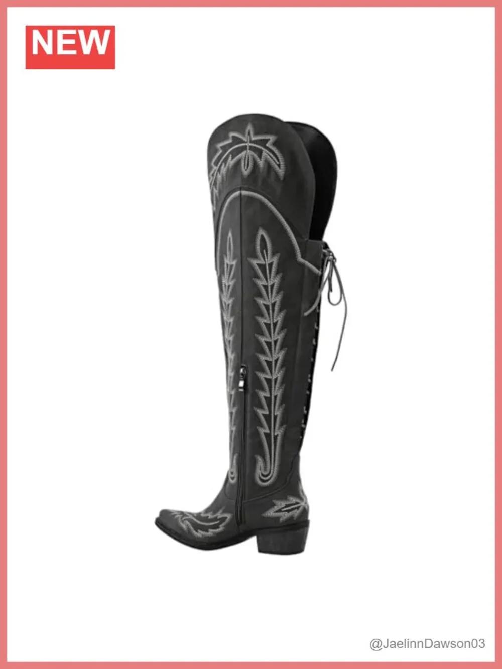 Embroidered Western Thigh High Cowgirl Boots Leather Chunky Heel
